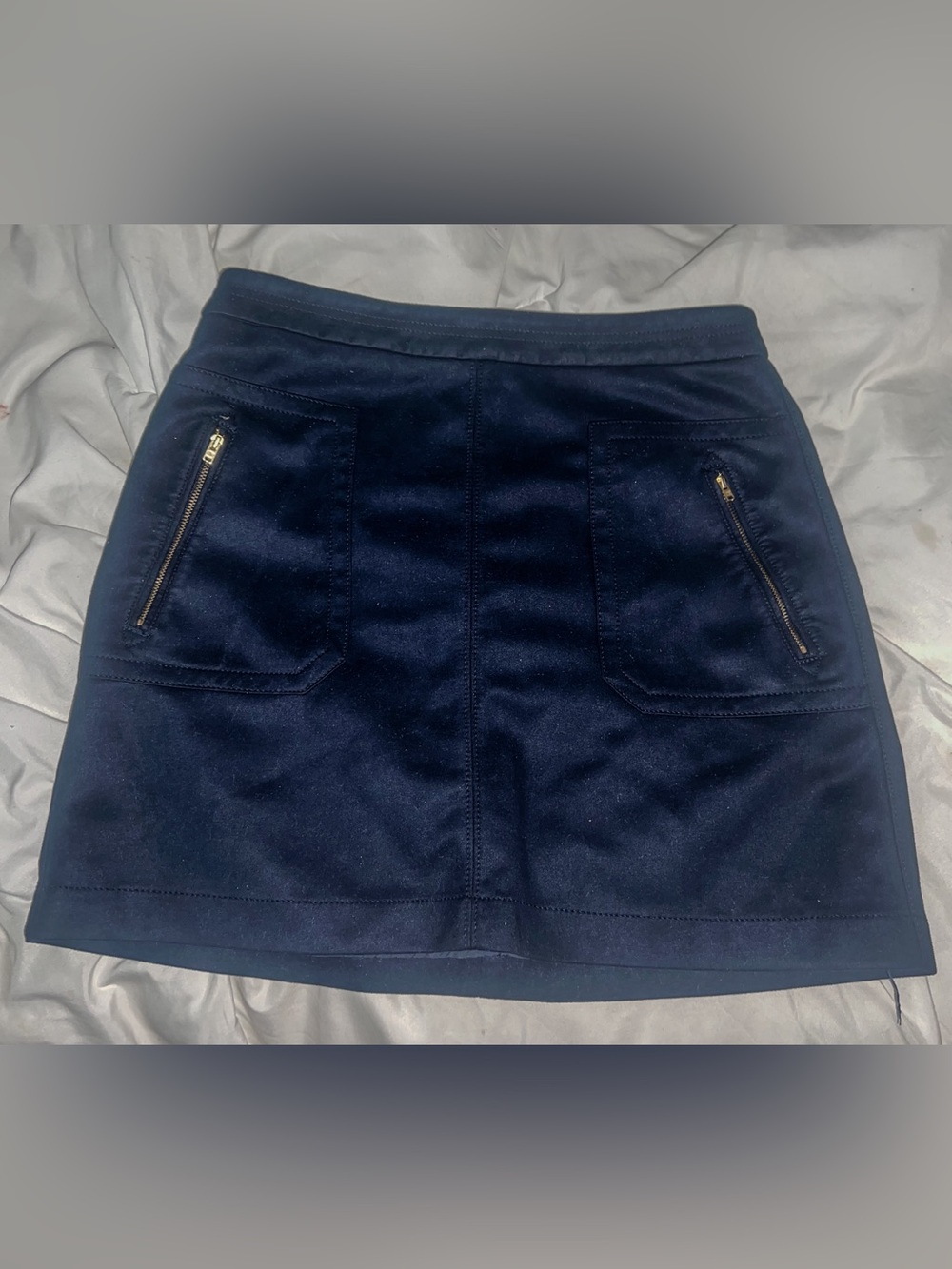 LOFT Navy Blue Mini Skirt High Waisted with Front Zip Pockets